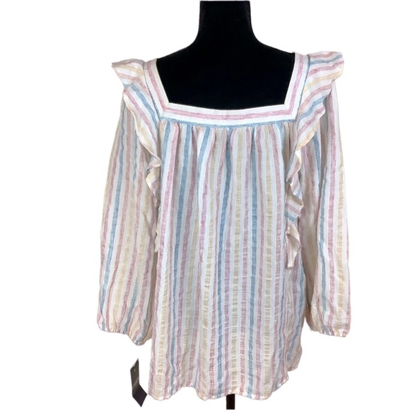 CHAPS STRIPED RUFFLES BLOUSE - Picture 9 of 9